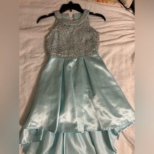 Satin teal dress, with beautiful details